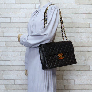 Chanel Chain Deca Matelasse Coco Mark Lambskin Shoulder Bag Black